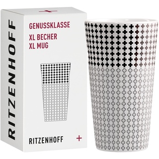 Ritzenhoff & Breker RITZENHOFF Kaffee-Tasse XL 500 ml - Serie Genussklasse 3 - Porzellan-Becher mit Plusmotiv, Designerstück