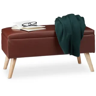 Relaxdays Sitzbank mit Stauraum, 40 L, gepolstert, Holzbeine, Truhenbank Kunstleder, HxBxT: 40 x 80 x 39,5 cm, braun