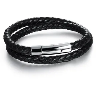 Cupimatch Herren Edelstahl Magnetverschluss Geflochtenes Lederseil Armband Manschette (Rot) für Vatertag, 7.9 inches, Leder, ohne Stein