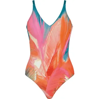 Badeanzug NATURANA "Calypso", Damen, Gr. 50, Cup E, bunt, Obermaterial: 86% Polyamid, 14% Elasthan. Futter: 92% Polyester, 8% Elasthan. Miedereinsatz: 75% Polyamid, 25% Elasthan, gemustert, Badeanzüge Badeanzug, V-Ausschnitt, Feder-Optik, bequem, modisch, gemustert