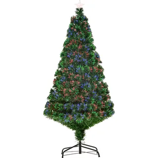 HOMCOM Weihnachtsbaum künstlicher Christbaum Tannenbaum LED Lichtfaser Baum mit Metallständer, Glasfaser-Farbwechsler, grün, 150 cm - Grün
