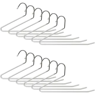 Relaxdays Hosenbügel 12er Set, S-Form, rutschfeste Kleiderbügel, Hosen aufhängen, platzsparend, Metall, Silber/weiß