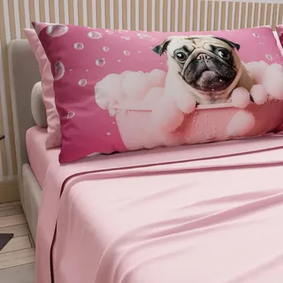 PETTI Artigiani Italiani - Bettwäsche Tiere mit Hunden aus Baumwolle mit Kissenbezügen im Digitaldruck, Bettlaken für Einzelbett, rosa Einzelbett, 100% Made in Italy