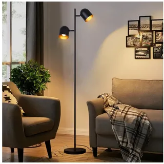 GBLY Stehlampe Vintage Wohnzimmer Stehleuchte retro: Industrial Standleuchte 2 Flammig in Schwarz Gold Standlampe aus Metall E14 Schwenkbar 350° Leselampe für Schlafzimmer - Ohne Leuchtmittel