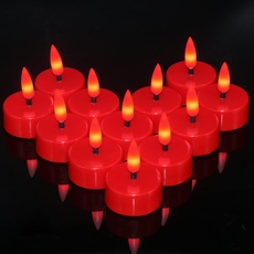Ymenow LED Teelichter mit Timer, 12 Stück Elektrische Kerzen Rot Lange Brenndauer LED Kerzen mit Timerfunktion 3D Flackernde Flamme für Halloween Weihnachten Schlafzimmer Zimmer Hochzeit Deko - Rot