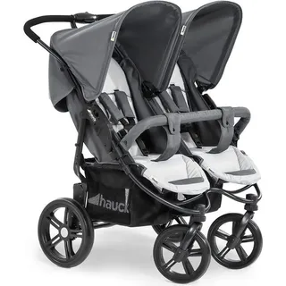 hauck Geschwisterwagen Roadster Duo SLX, Zwillingsbuggy ab Geburt bis 15 kg (ca. 3 Jahren) mit Liegefunktion, XL Korb, Einfach und Klein Zusammenklappbar, Große Räder (Grey/Silver)