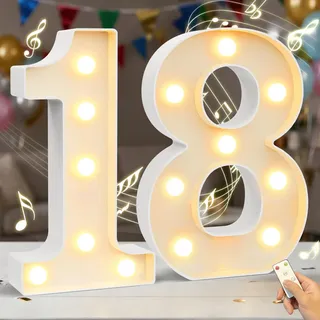 LED Zahlen Lampe Nummer mit Happy Birthday-Musik für Jungen und Mädchen, Warmes Weiß LED Leuchtzahlen 18 Mit Fernbedienung für Geburtstagsdekoration Zuhause Familie WandDeko, Batteriebetrieb
