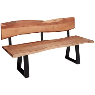 Mid.you Sitzbank , Akaziefarben , Metall , Akazie , massiv , 180x86x60 cm , mit Rückenlehne , Esszimmer, Bänke, Sitzbänke