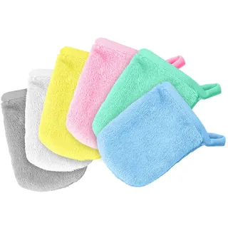 NISENTIA Waschhandschuhe Frottee, 6er Waschlappen Gesicht aus Flanell, Waschhandschuh Körper Baumwolle Bunt für Gesicht Körper Kinder & Erwachsene 11x8cm