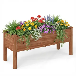 FANTASK Hochbeet Holz mit Entwässerungslöchern,120 x 43,5 x 51cm, rechteckig Blumenbeet für Gemüse, Blumen, & Kräuter, Pflanzbeet bis 100 kg für Garten, Terrasse & Balkon (Braun)