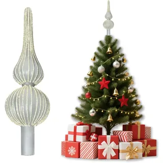 Christbaumspitze Stern Glas,Weihnachtsbaumspitze Mit Schimmerndes Puder,7x26cm Weihnachtsbaum Spitze Tannenbaumspitze Stern,Christmas Tree Topper,Tannenbaum Spitze Silber Für Weihnachten Deko