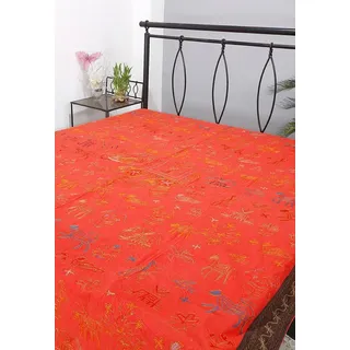 Rajrang Bestickte Tagesdecke Baumwolle Braun Elefant Doppelzimmer Bettlaken