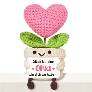 Giftasy Oma Geschenk - Kreative Strickwolle Herzblume mit Energiekarte, Oma Geburtstagsgeschenk, Geschenk Oma Geburtstag