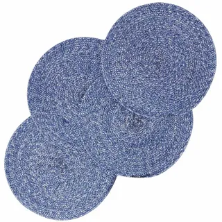 Homescapes Tischset blau im 4er-Set, Platzsets rund geflochten, 40 cm , Blau , Textil , Uni , Rund , 40x40 cm , Oeko-Tex® , Heimtextilien, Wohntextilien, Tischwäsche, Tischsets