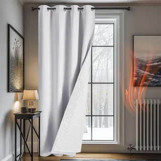 Deconovo Vorhang Winter Dicke Gardine mit Ösen Doppellagig Fenstersvorhang Vorhänge Wärmeisolierend Vorhänge Kälteschutz Thermo Türvorhang Vorhang Haustür, 214x132(HöhexBreite), Silber Grau, 1 Stück