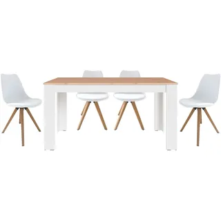 byLIVING Essgruppe BYLIVING "Kira", artisan eiche, weiß, weiß, eichefarbig, B:160cm H:75cm T:90cm, FSC-zertifizierter Holzwerkstoff, Kunststoff, Metall, Sitzmöbel-Sets, Essgruppe, modernes Set mit 4 Stühlen in mehreren Farben und Größen erhältlich