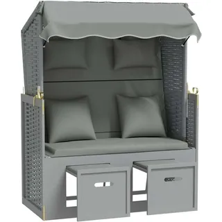 vidaXL Strandkorb mit Kissen Poly Rattan und Massivholz Grau - Grau