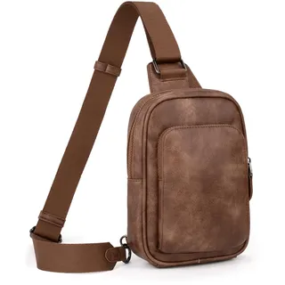 UTO Brusttasche Damen und Herren Groß Bauchtasche mit diebstahlsicher-Fach Kartenfächer Stylisch PU Leder Sling Bag Wasserdicht Reise Crossbody Bag Breiter Gurt Hüfttasche Ausflug Gürteltasche Braun