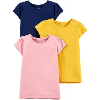 Simple Joys by Carter's Mädchen Short-Sleeve Shirts and Tops, Pack of 3 Hemd, Marineblau/Rosa/Senfgelb, 18 Monate (3er Pack)
