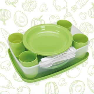 Picknick-Set für 4 Personen | 25-teilig | wiederverwendbar, bruchsicher | Camping und Partys | 100% Made in Italy | 0% BPA