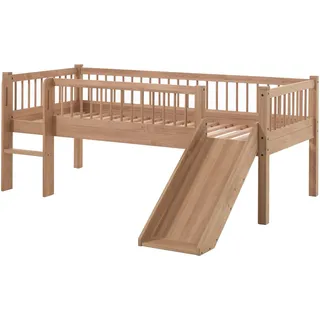 Vipack »Forrest Massivholzbett Made in Europe, stabil und hochwertig gebaut« 90/200 cm, mit Rollrost, Leiter und Rutsche, seitenverkehrt montierbar, inkl. umlaufenden Absturzschutz in Sprossenoptik, eiche natur geölt,