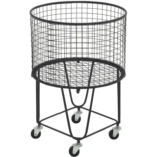 Deco 79 Industrieller Eisen-Aufbewahrungswagen Metall-Rollen-Aufbewahrungskorb, 43,2 cm breit, 63,3 cm hoch – 29034, Schwarz, 17" x 17" x 25"