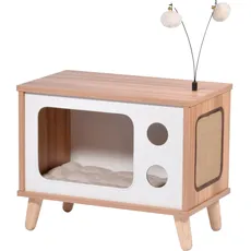 Bild Katzenhöhle TV-Design mit Spielbällen, Jute-Fläche & Plüschkissen
