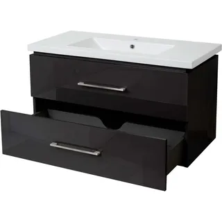 MCW Premium Waschbecken + Unterschrank D16 Hochglanz 90cm Schwarz
