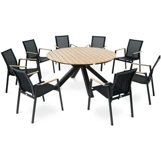 di volio Gartenmöbel OZZANO, runder Gartentisch mit 8 Stühlen - Set, Essgruppe für 8 Personen, robust & wetterfest, aus hochwertigen Materialien - Schwarz, Beige