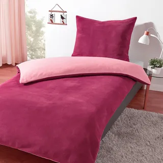 Heimtexland Teddy Flanell Wende Bettwäsche Set I Winter Bettbezug I kuschelig weich und warm I Kopfkissen 80x80 I Bettdecke 135x200 I Cashmere Touch Geschenkidee Weihnachten Typ751 Malve - Dunkelrosa