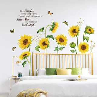 decalmile Wandtattoo Sonnenblume Schmetterling Wandsticker Garten Blumen Wandaufkleber Schlafzimmer Wohnzimmer Fenster Wanddeko