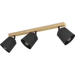 EGLO Deckenstrahler Cotorro, 3-flammige Deckenlampe mit schwenkbaren Spots, FSC100HB, skandinavische Deckenleuchte aus Holz in Natur und Schwarz, Deckenspot mit E27 Fassung