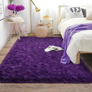 BSGIFT Teppich Wohnzimmer Flauschig Lila 120x160, Shaggy Hochflor Teppiche Modern Langflor Bettvorleger High-Pile Carpet Wohnzimmerteppich rutschfest für Schlafzimmer Kinderzimmer