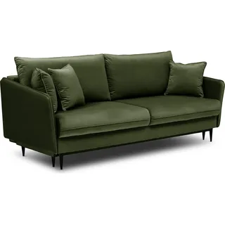 Selsey 3-Sitzer Schlafsofa Schlafcouch Volio Bettkasten olivgrn hydrophober Samt mit schwarzen Beinen