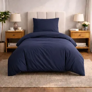 Komfortec Premium Bettwäsche 135x200 mit 1 Kissenbezug 80x80 cm Set aus Gebürstetes Mikrofaser - DunkelBlau