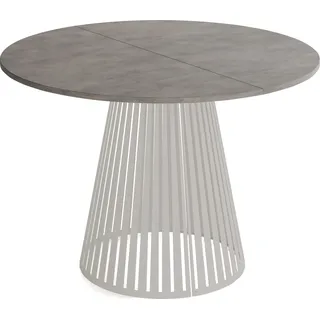 Esstisch Rund Ausziehbar mit Lamellen im Loft-Stil – 100 bis 180 cm – Tisch mit Kaschmir Metallbeinen, Platzsparend für Wohnzimmer oder Esszimmer – Beton-Optik Dunkelgrau - Grau