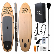 Whitewood SUP Board Stand Up Paddle Aufblasbares 11’ 335 cm Premium Design Holz iSUP, 180kg Capacity 2 oder 3 Personen, mit Accessories - Backpack, Pump, Adjustable Paddle, Leash, Waterproof Case