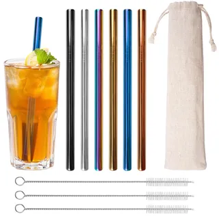 10 Stück Dicke Metall Strohhalme, 12mm Edelstahl Bunte Trinkhalme, Bubble Tea Strohhalme Wiederverwendbar, Edelstähle Bubble Tea Strohhalme, Milchshake Strohhalme Metall für Smoothie, Saft, Kaffee
