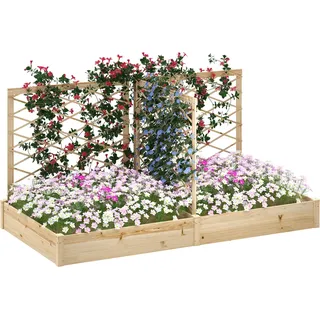 Outsunny Pflanzkasten mit 3 modularen Rankgittern, Hochbeet, Pflanzkasten fš1r den Au?enbereich, Blumenkasten aus Holz fš1r Balkon, Terrasse, Patio, 222 x 114 x 109 cm, Naturholzoptik