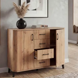 Mendler Kommode HWC-P42, Sideboard Schrank Anrichte, 4 Schubladen Staufächer 2 Türen, MDF 92x120x40cm ~ Wota