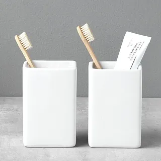 Zahnputzbecher Keramik Set,Quadratisch Zahnbürstenhalter für Elektrische Zahnbürste Zahnbürste und Zahnpasta, Kinder Toothbrush Holder, Zahnbürsten Badezimmer Organizer Weiß