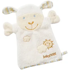 Fehn Waschlappen Schaf - Waschhandschuh mit Tiermotiv - Badewannenspielzeug für fröhlichen Badespaß - Babywaschlappen für die Badewanne - weicher Handtuchfrottee für Babys und Kinder ab 0+ Monaten