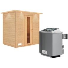Bild Sauna Sonja mit Energiespartür und Kranz Ofen 9 kW integr. Strg«, beige