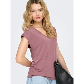 V-Shirt ONLY "ONLFREE S/S MOD.V-NECK TOP JRS NOOS", Damen, Gr. XL, rose braun, Jersey, Obermaterial: 70% Modal, 30% Polyester, unifarben, regular fit normal, V-Ausschnitt, Shirts V-Shirt