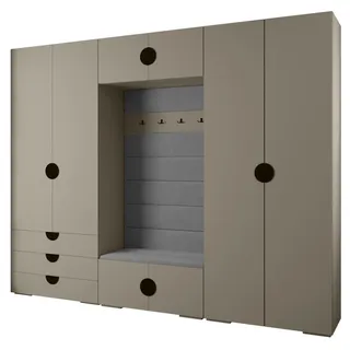Abiks Möbel Garderoben-Set 236,7/300/47 , Kaschmir, Grau, Schwarz , Holz , Nachbildung , 14 Fächer , 300x236.7x47 cm , Garderobe, Garderoben-Sets & Garderoben-Serien, Garderoben-Sets