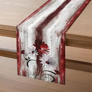 Tischläufer Blumen in Weihnachtsrot, Moderne Tischläufer 100x40 cm Weiße Gänseblümchen Schwarze Blätter Schmetterling Sommer Küche Tisch Dekoration für Weihnachten Drinnen Urlaub Party Dekor