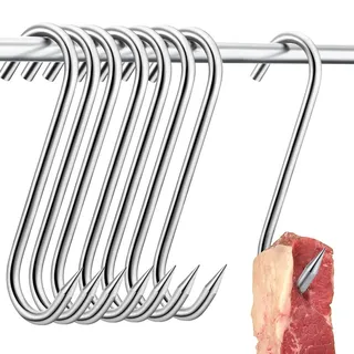 LIUYIDM Fleischhaken 50 Stück S Haken Edelstahl Max Belastung 20 kg | Haken zum Einhängen Edelstahl Metzgerhaken für Badezimmer Garten, Esszimmer, Fleisch Räuchern Fleischverarbeitung