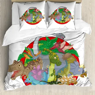 ABAKUHAUS Jurassic Bettbezug, Tropische Pflanzen Blätter, Milbensicher Allergiker geeignet mit Kissenbezügen, 200 cm x 200 cm - 80 x 80 cm, Mehrfarbig