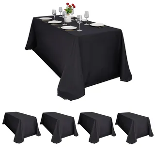 Pesonlook 4 Stück Schwarze Rechteck Tischdecke 229×396cm Tischtuchpolyester, weiße Tischdecken für wasserdichtes fleckbeständiges waschbarer Rechtecktischabdeckung in Volumen für Hochzeitsfeierbuffet