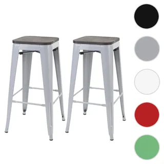 2er-Set Barhocker HWC-A73 inkl. Holz-Sitzfläche, Barstuhl Tresenhocker, Metall Industriedesign stape